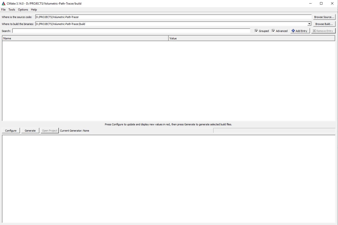 Select the source folder and create a build folder