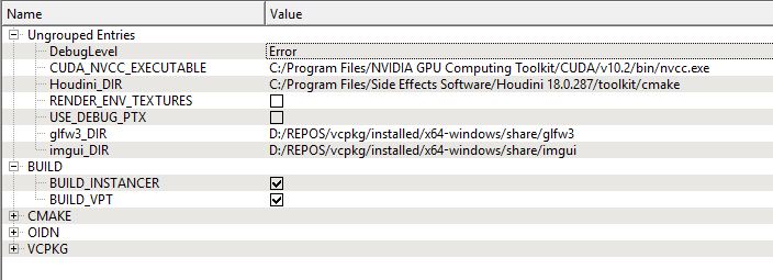 Building options for VPT project