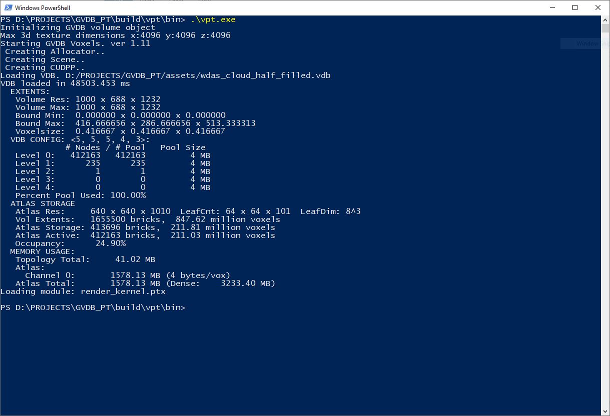 Moana cloud half resolution (408 MB on disk) loaded in 48.5 seconds and uses 1.5 GB of gpu memory