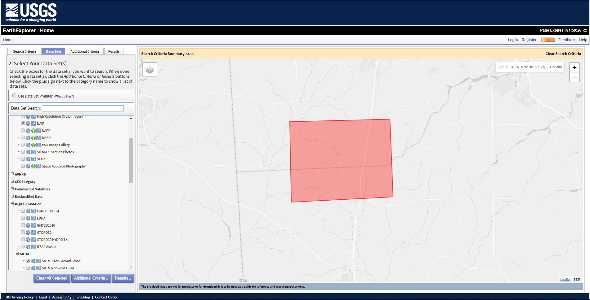 Select NAIP and SRTM datasets