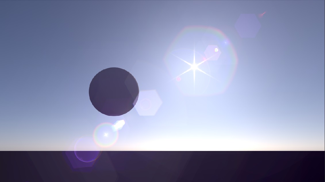 Flare composited over a plate with a sphere partially occluding the sun